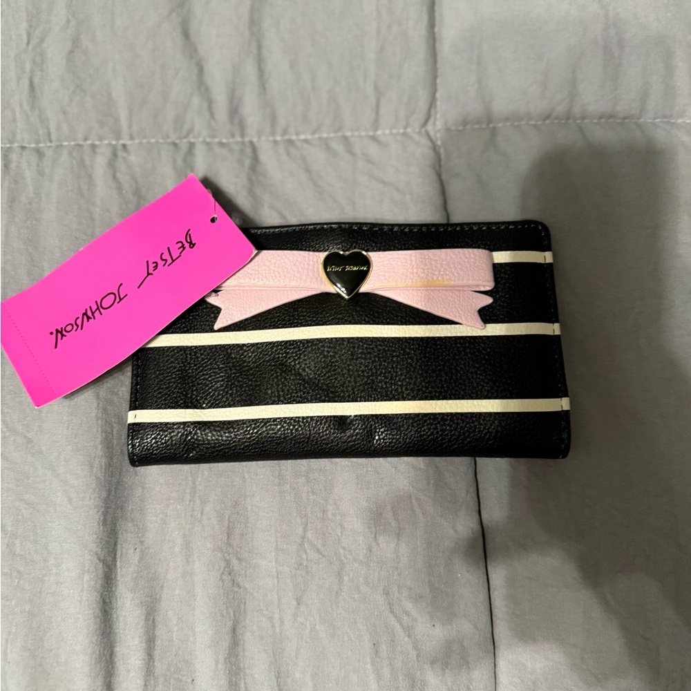 Betsey Johnson Black and White Wallet with Pink Bow